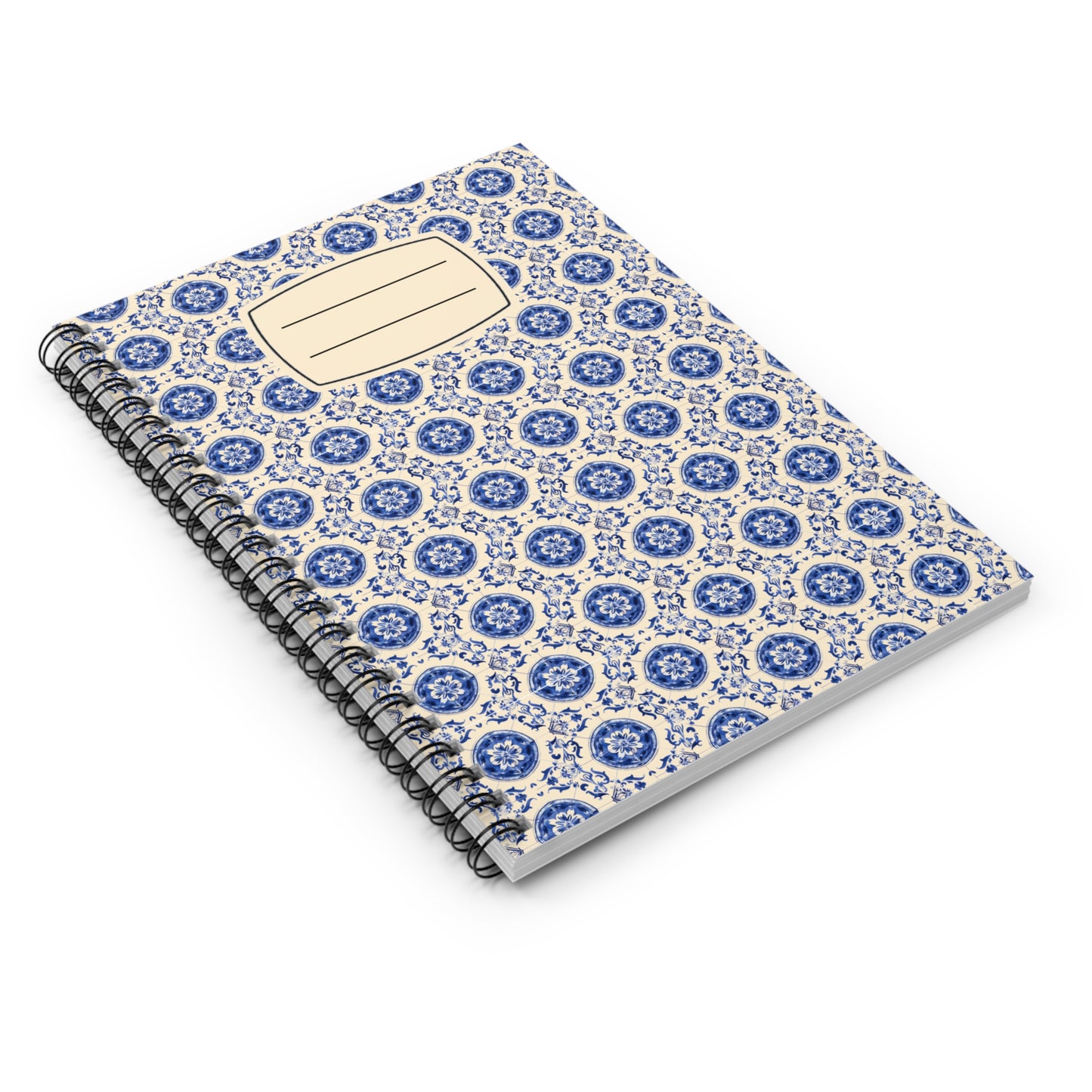 Bohemian Floral Spiral Notebook - Ruled Line, Academic Journal, Gift for Students, Creative Writing, Blue Patterned Notepad