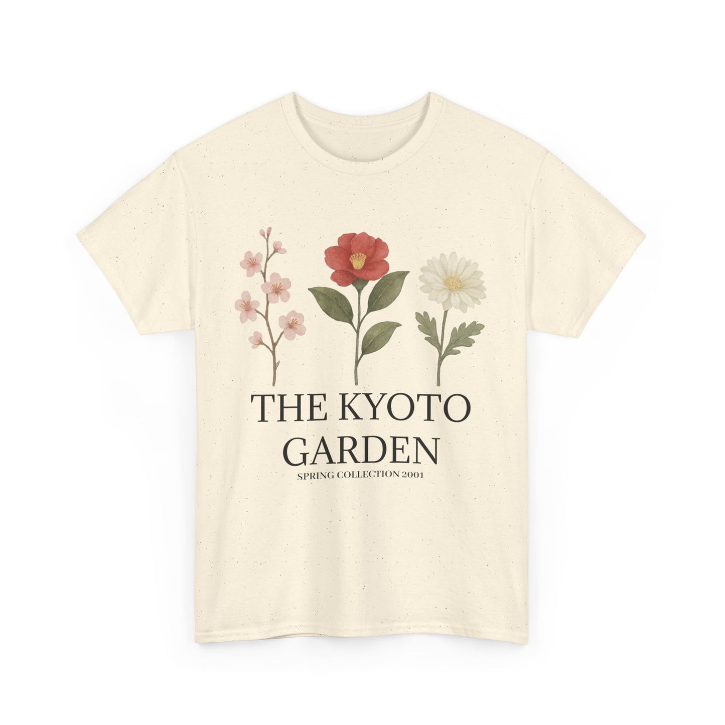Floral Spring Unisex Heavy Cotton Tee - Kyoto Garden Collection, Casual Wear, Gifts for Nature Lovers, Botanical T-Shirt, Spring Fashion