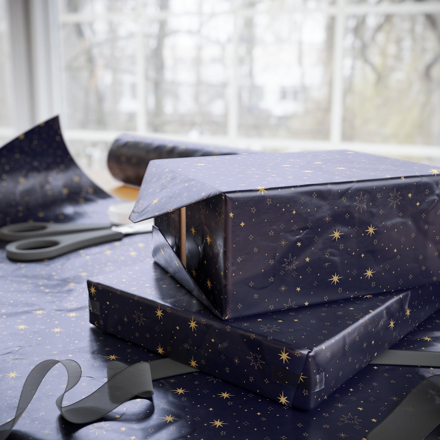 Elegant Starry Night Wrapping Paper, Gift Wrap for Holidays, Birthdays, Christmas, Eco-Friendly Gift Wrap, Festive Paper Rolls