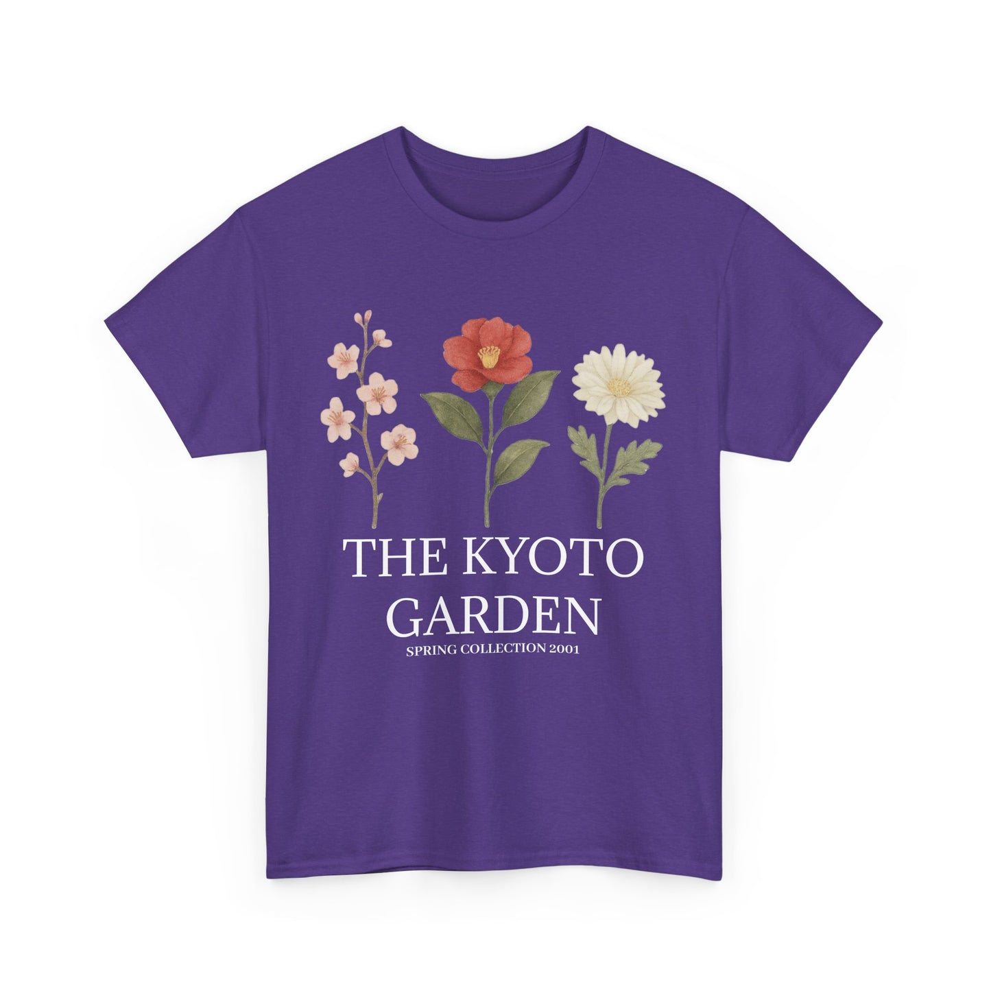 Floral Spring Unisex Heavy Cotton Tee - Kyoto Garden Collection, Casual Wear, Gifts for Nature Lovers, Botanical T-Shirt, Spring Fashion