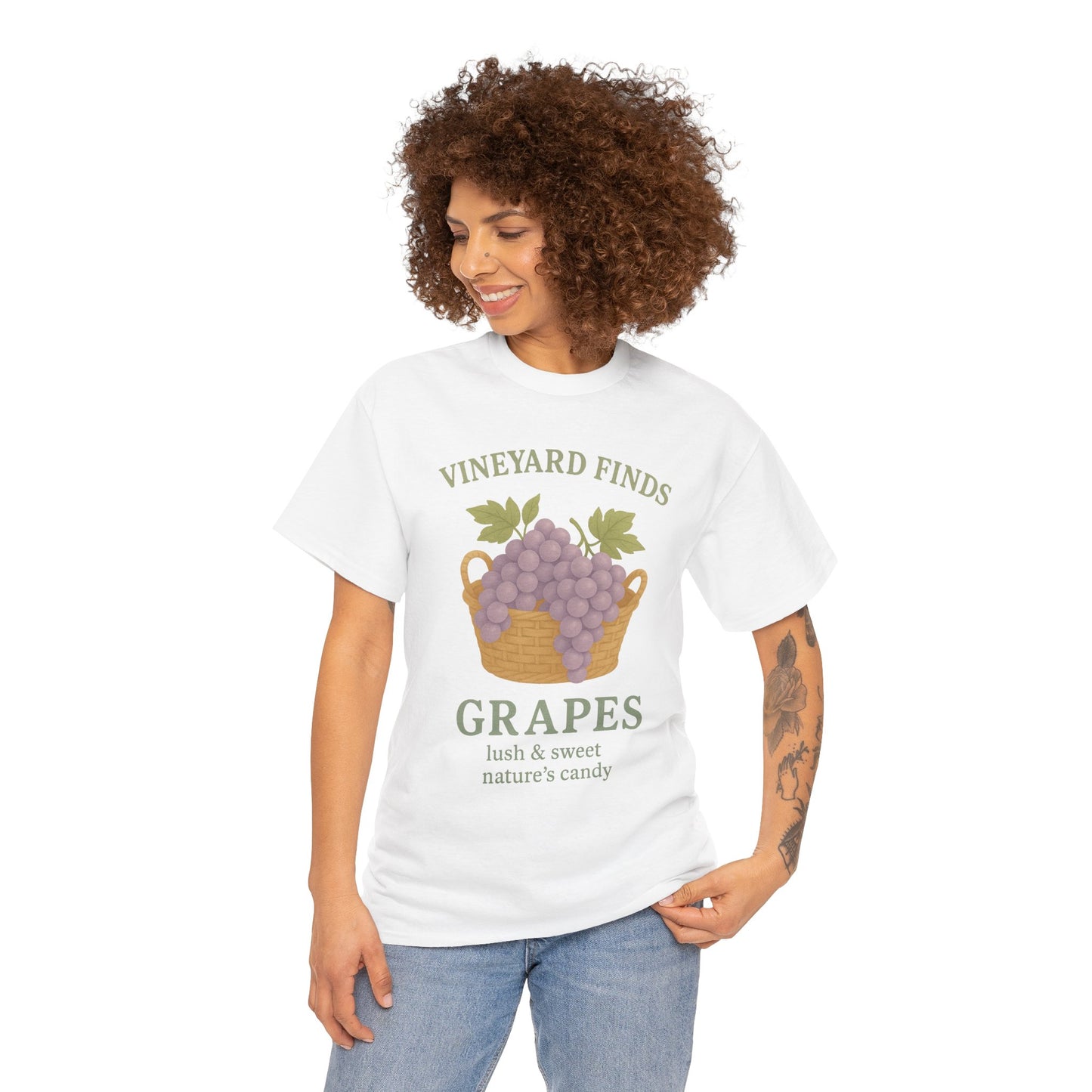 Vineyard Finds Heavy Cotton Tee - Sweet Grapes Design