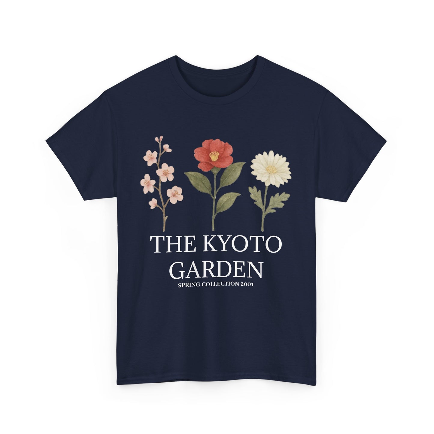 Floral Spring Unisex Heavy Cotton Tee - Kyoto Garden Collection, Casual Wear, Gifts for Nature Lovers, Botanical T-Shirt, Spring Fashion