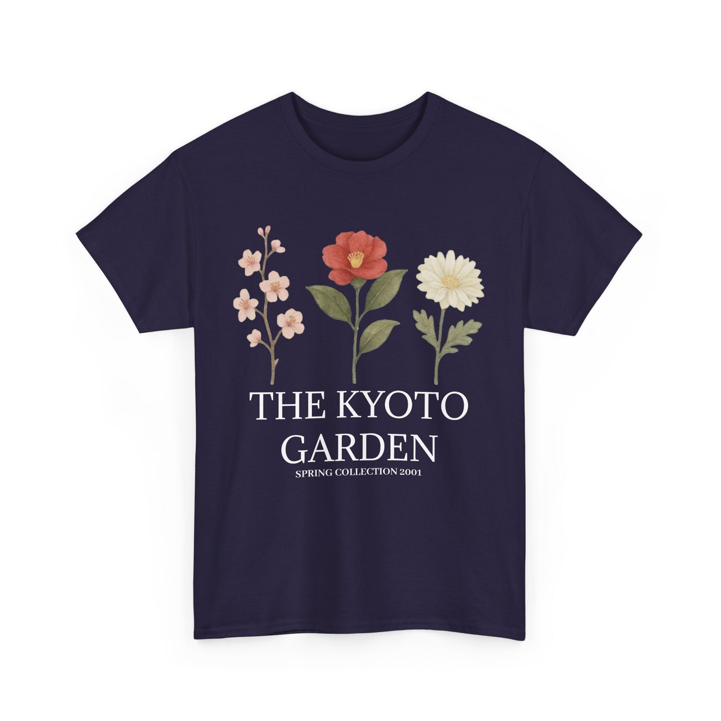 Floral Spring Unisex Heavy Cotton Tee - Kyoto Garden Collection, Casual Wear, Gifts for Nature Lovers, Botanical T-Shirt, Spring Fashion