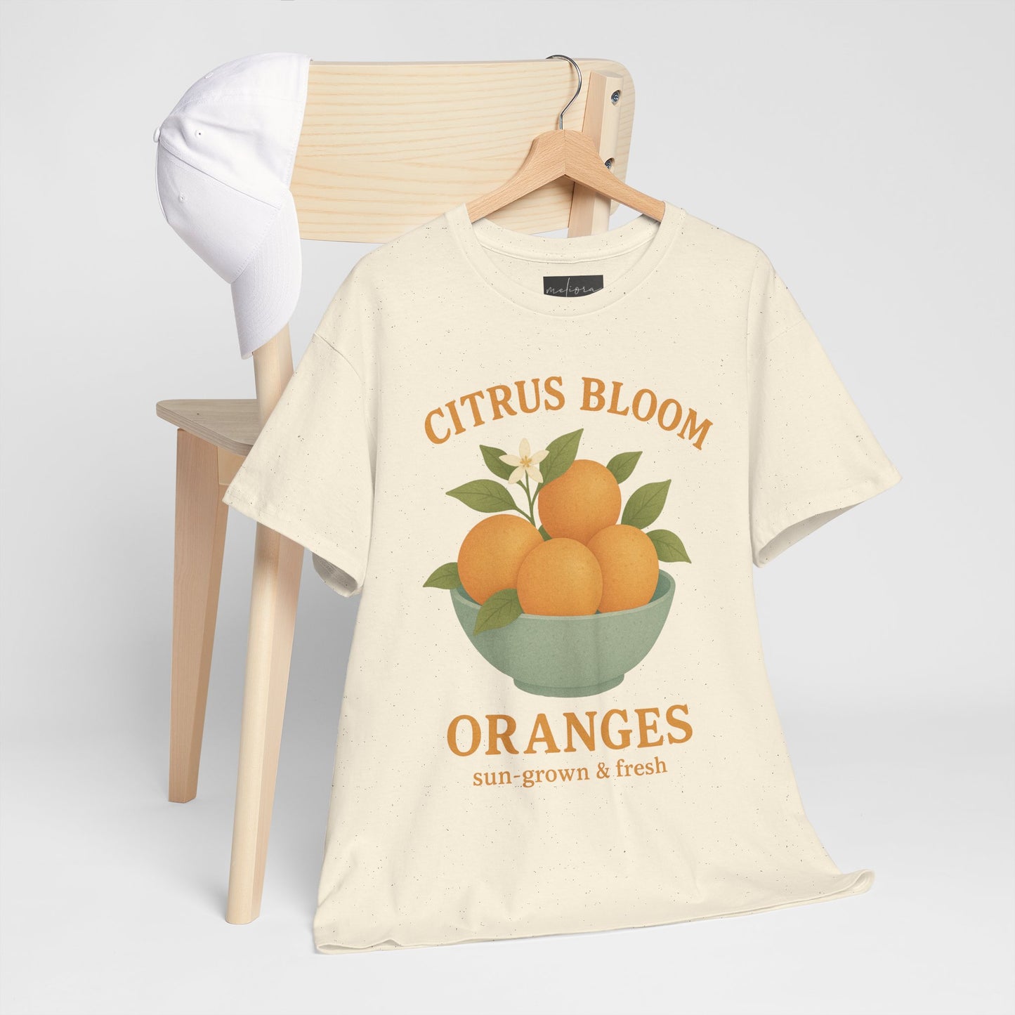 Citrus Bloom Heavy Cotton Tee - Sun-Grown & Fresh Orange Design