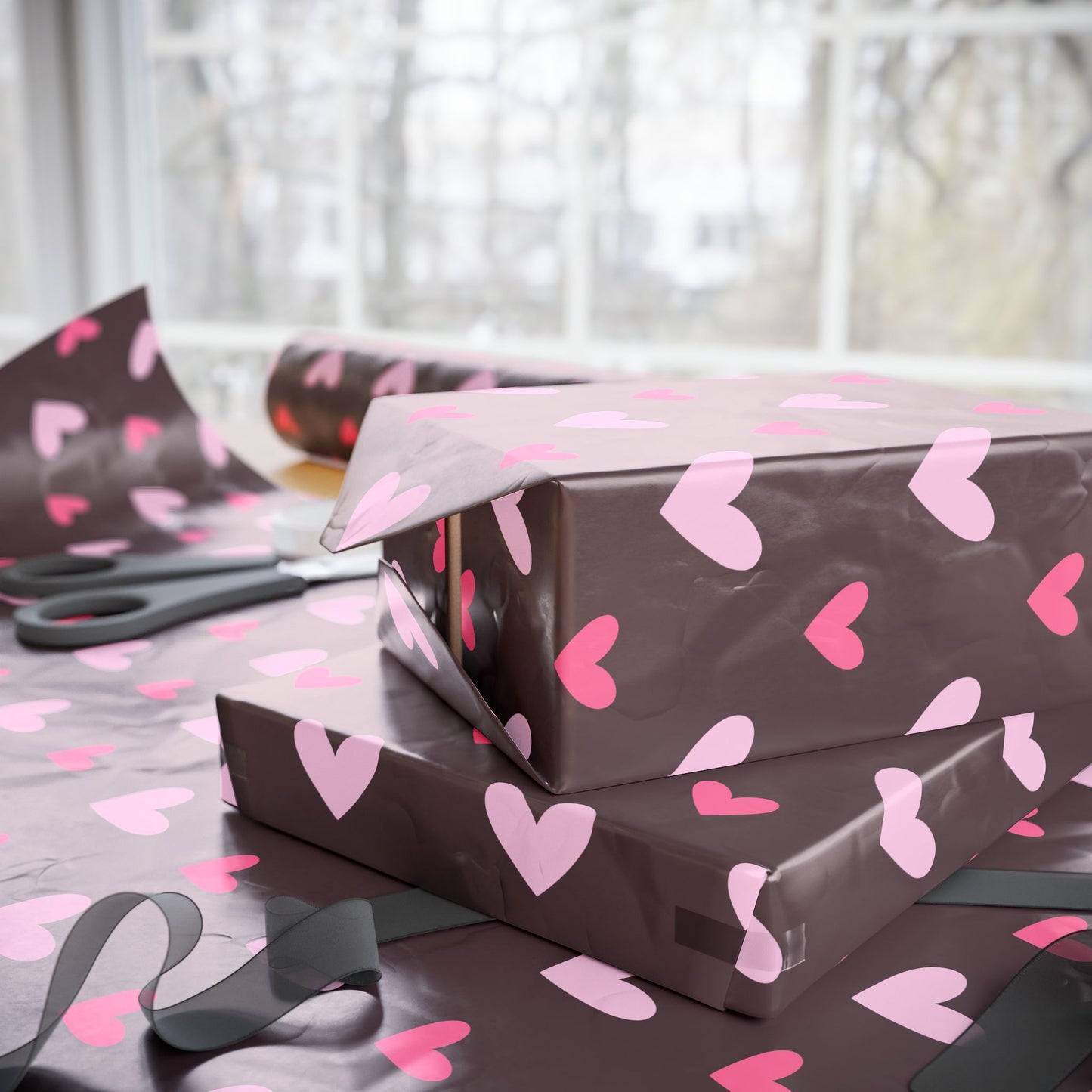 Heart Pattern Wrapping Paper Roll, Valentine's Gift Wrap, Cute Pink Heart Decor, Birthday Party Supplies, Eco-Friendly Wrapping