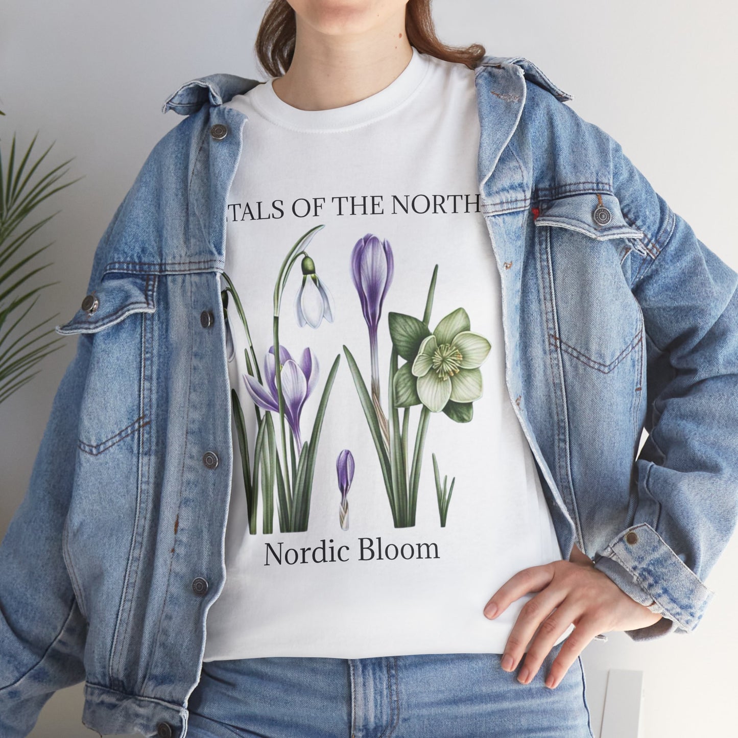 Nordic Floral Unisex Heavy Cotton Tee | Botanical Graphic Tee, Nature Lover Gift, Eco-Friendly, Spring Wear, Petals of the North