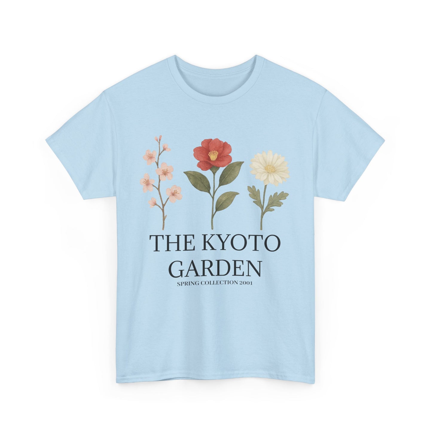 Floral Spring Unisex Heavy Cotton Tee - Kyoto Garden Collection, Casual Wear, Gifts for Nature Lovers, Botanical T-Shirt, Spring Fashion