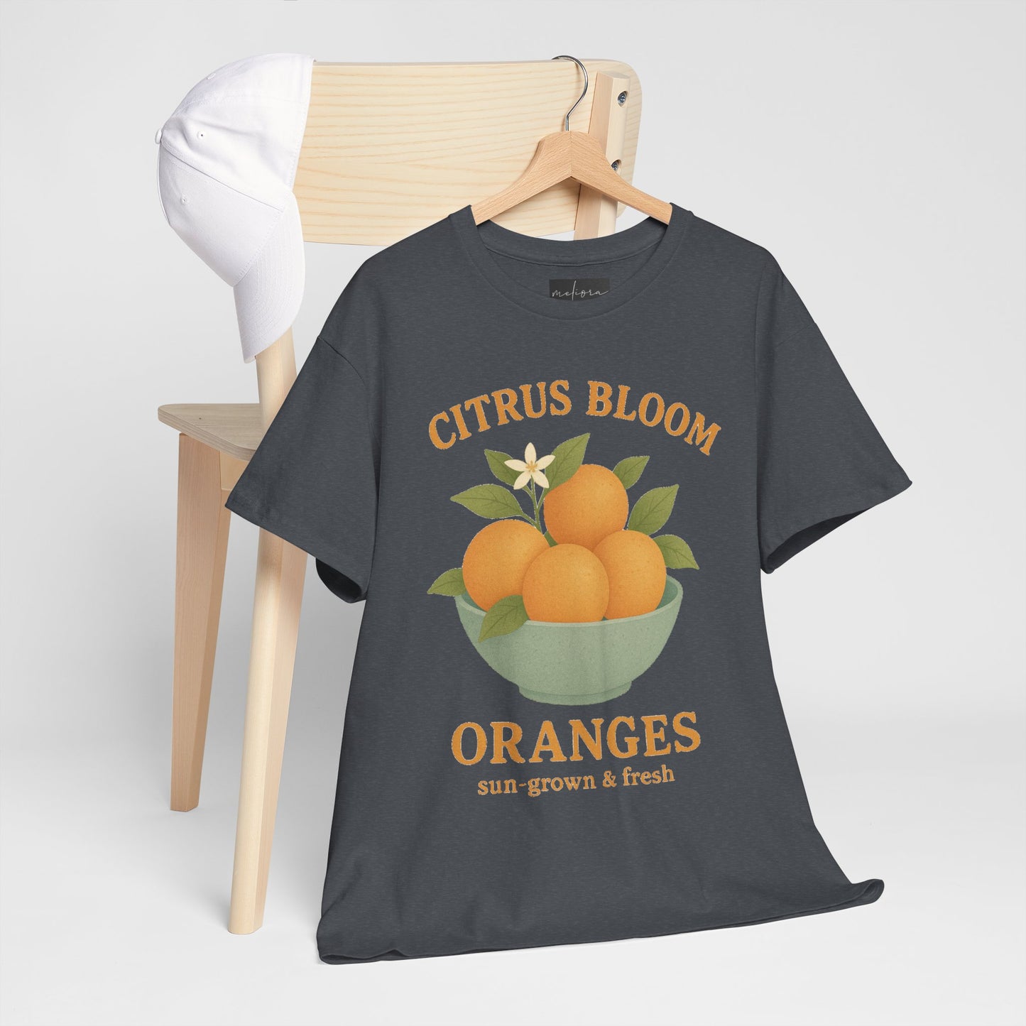 Citrus Bloom Heavy Cotton Tee - Sun-Grown & Fresh Orange Design