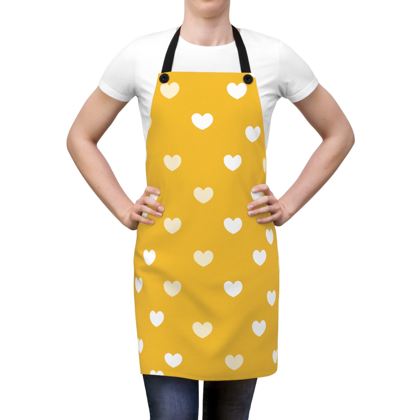 Heart Pattern Yellow Apron | Cute Baking Gift for Home Cooks | Perfect for Mother's Day & Birthdays