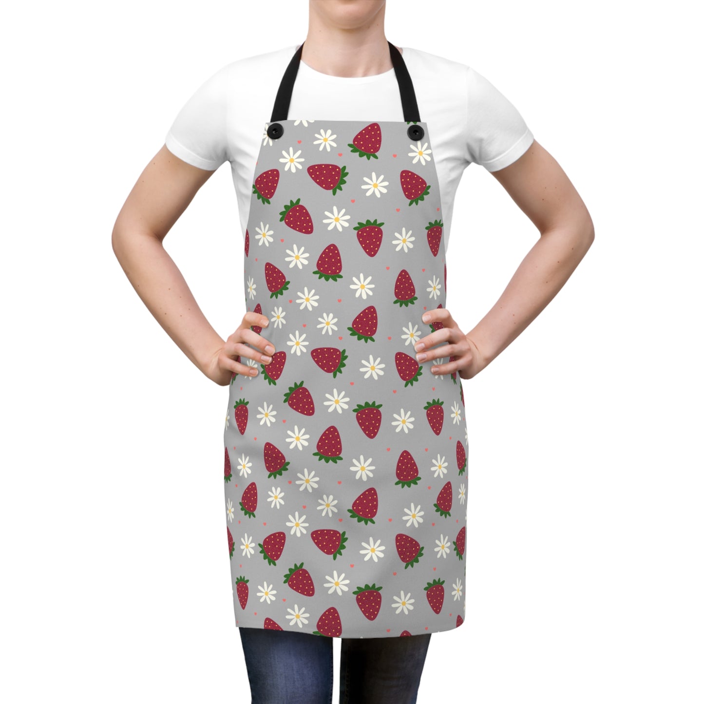 Cute Strawberry Print Kitchen Apron for Baking and Cooking