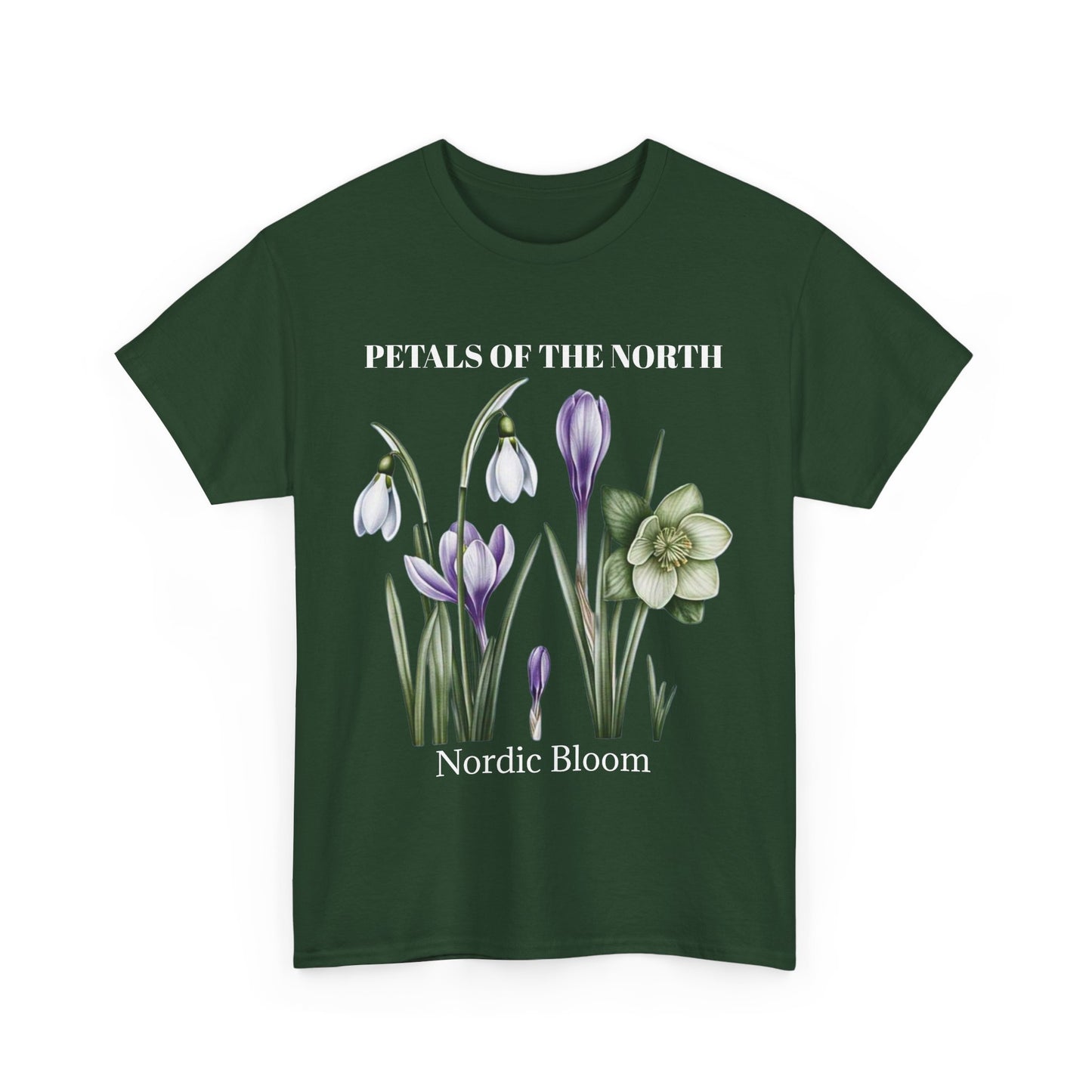Nordic Floral Unisex Heavy Cotton Tee | Botanical Graphic Tee, Nature Lover Gift, Eco-Friendly, Spring Wear, Petals of the North