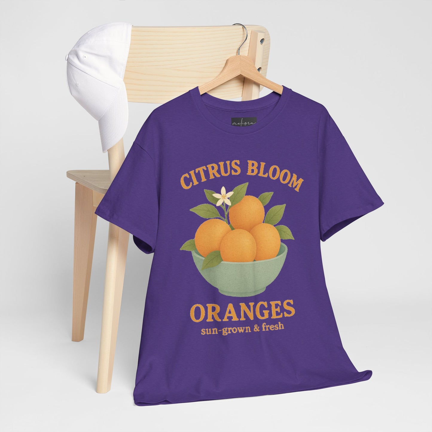 Citrus Bloom Heavy Cotton Tee - Sun-Grown & Fresh Orange Design