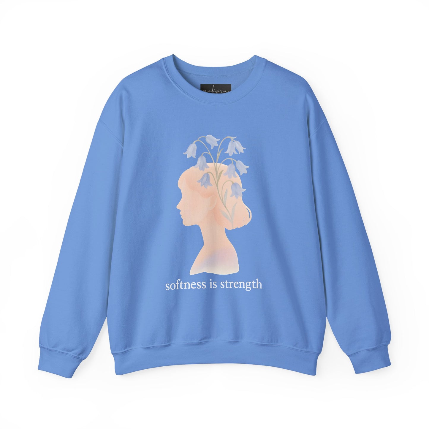 Bluebell flower, Softness is Strength Sweatshirt, Cozy Crewneck, Inspirational Gift, Affirmation Clothing, Casual Layering Top