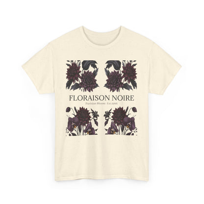 Floral Noir Unisex Heavy Cotton Tee - Stylish Floral Tee Shirt, Summer Essentials, Casual Wear, Gift for Her, Unique Graphic Tee