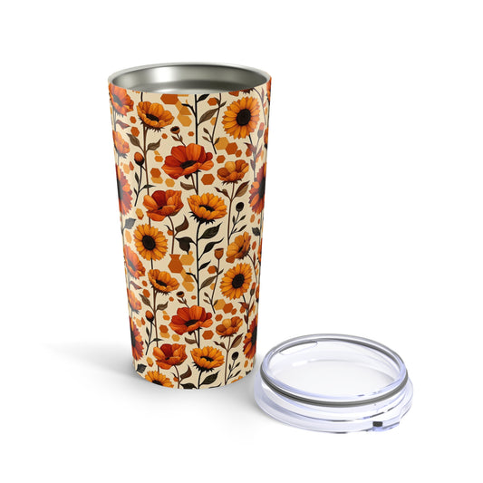 Boho Floral Tumbler, 20oz Travel Mug, Rustic Coffee Cup, Eco-Friendly Souvenir, Gift for Her, Fall Decor