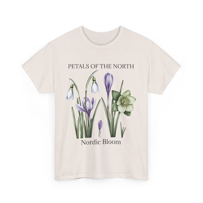 Nordic Floral Unisex Heavy Cotton Tee | Botanical Graphic Tee, Nature Lover Gift, Eco-Friendly, Spring Wear, Petals of the North