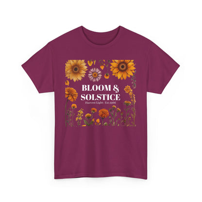 Bloom & Solstice Floral Unisex Heavy Cotton Tee, Spring Fashion Tee, Nature Lover Gift, Relaxed Fit T-Shirt, Summer Wardrobe Essential