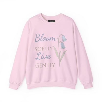 Bluebell flowers- Bloom Softly Live Gently Crewneck Sweatshirt - Relaxed Fit