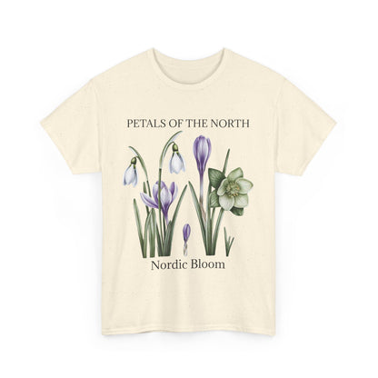 Nordic Floral Unisex Heavy Cotton Tee | Botanical Graphic Tee, Nature Lover Gift, Eco-Friendly, Spring Wear, Petals of the North