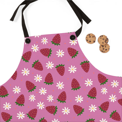 Cute Strawberry Print Kitchen Apron for Baking and Cooking