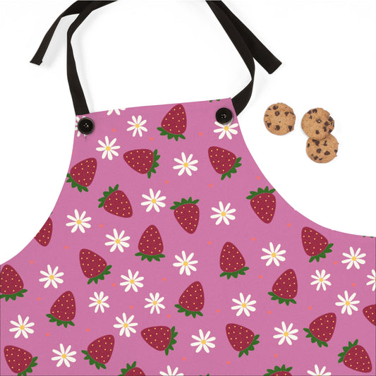 Cute Strawberry Print Kitchen Apron for Baking and Cooking