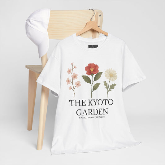 Floral Spring Unisex Heavy Cotton Tee - Kyoto Garden Collection, Casual Wear, Gifts for Nature Lovers, Botanical T-Shirt, Spring Fashion
