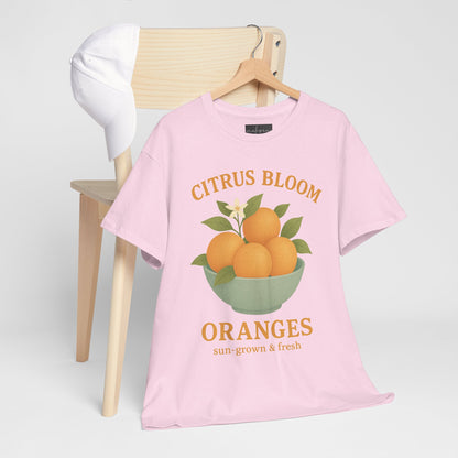 Citrus Bloom Heavy Cotton Tee - Sun-Grown & Fresh Orange Design