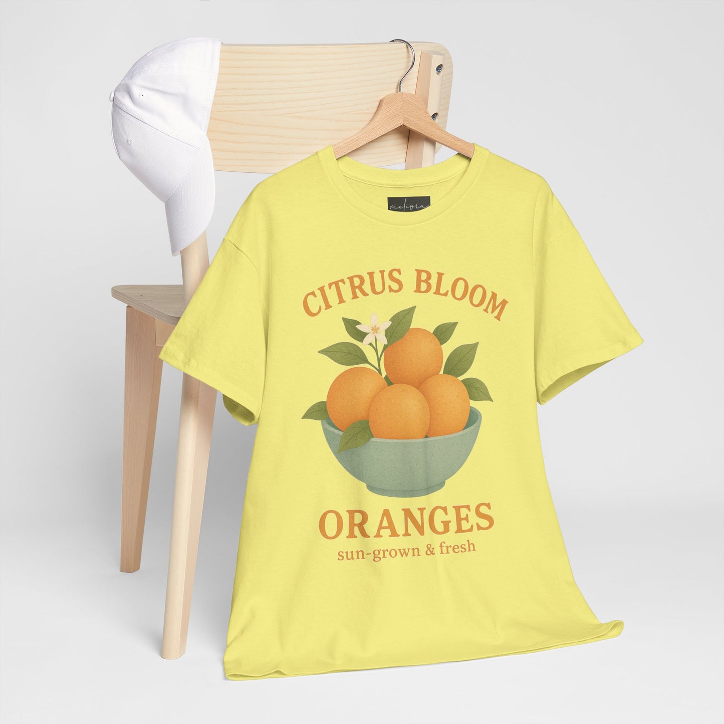 Citrus Bloom Heavy Cotton Tee - Sun-Grown & Fresh Orange Design