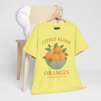 Citrus Bloom Heavy Cotton Tee - Sun-Grown & Fresh Orange Design