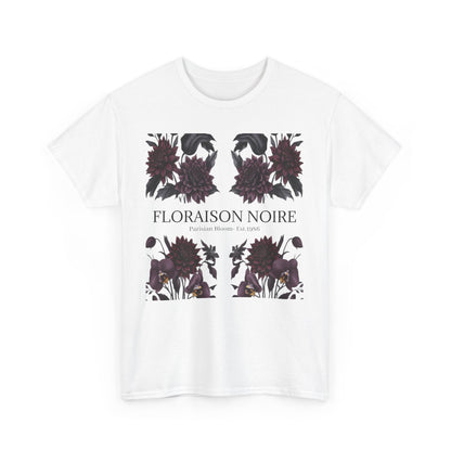 Floral Noir Unisex Heavy Cotton Tee - Stylish Floral Tee Shirt, Summer Essentials, Casual Wear, Gift for Her, Unique Graphic Tee