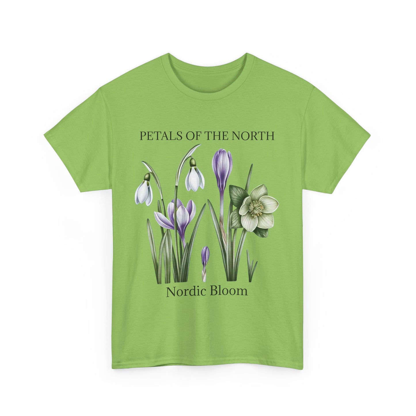 Nordic Floral Unisex Heavy Cotton Tee | Botanical Graphic Tee, Nature Lover Gift, Eco-Friendly, Spring Wear, Petals of the North
