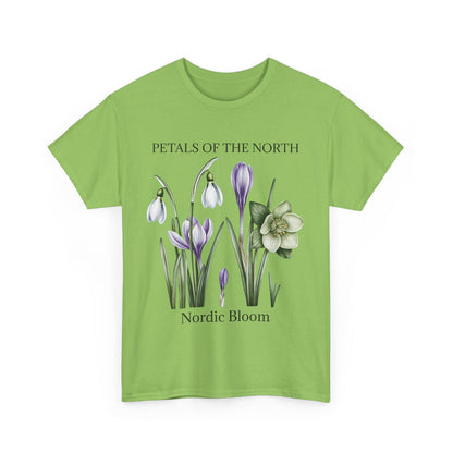 Nordic Floral Unisex Heavy Cotton Tee | Botanical Graphic Tee, Nature Lover Gift, Eco-Friendly, Spring Wear, Petals of the North