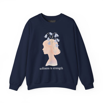 Bluebell flower, Softness is Strength Sweatshirt, Cozy Crewneck, Inspirational Gift, Affirmation Clothing, Casual Layering Top