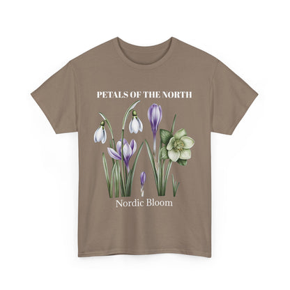 Nordic Floral Unisex Heavy Cotton Tee | Botanical Graphic Tee, Nature Lover Gift, Eco-Friendly, Spring Wear, Petals of the North