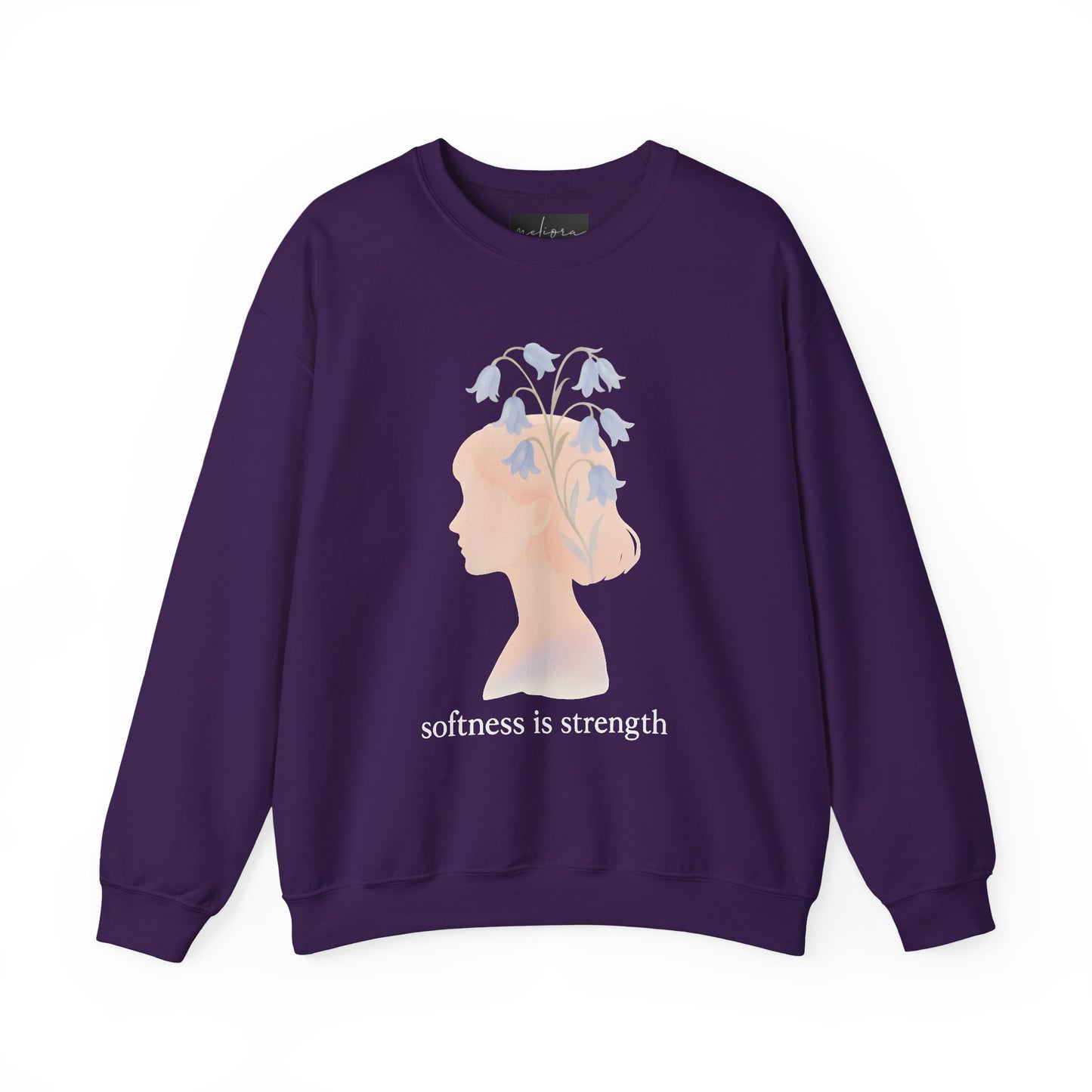 Bluebell flower, Softness is Strength Sweatshirt, Cozy Crewneck, Inspirational Gift, Affirmation Clothing, Casual Layering Top