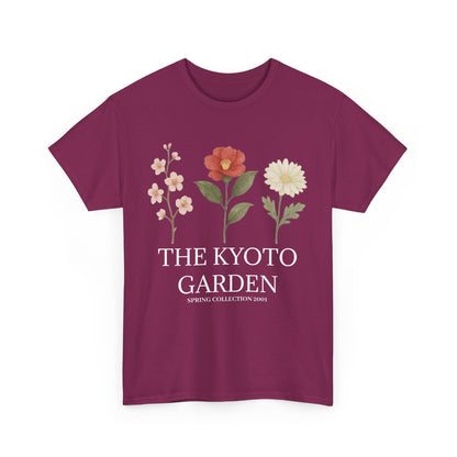 Floral Spring Unisex Heavy Cotton Tee - Kyoto Garden Collection, Casual Wear, Gifts for Nature Lovers, Botanical T-Shirt, Spring Fashion