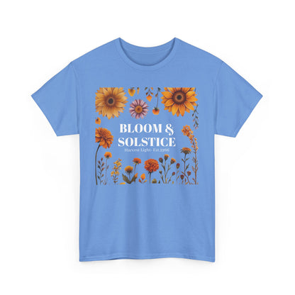 Bloom & Solstice Floral Unisex Heavy Cotton Tee, Spring Fashion Tee, Nature Lover Gift, Relaxed Fit T-Shirt, Summer Wardrobe Essential