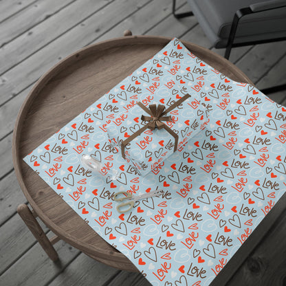 Cute Love Themed Wrapping Paper, Gift Wrap for Valentine's Day, Birthdays, Celebrations, Handmade Gift Packaging, Festive Wrapping