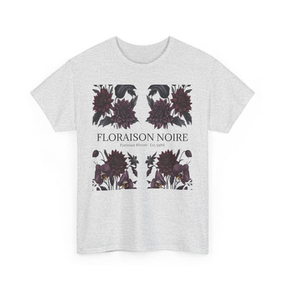 Floral Noir Unisex Heavy Cotton Tee - Stylish Floral Tee Shirt, Summer Essentials, Casual Wear, Gift for Her, Unique Graphic Tee