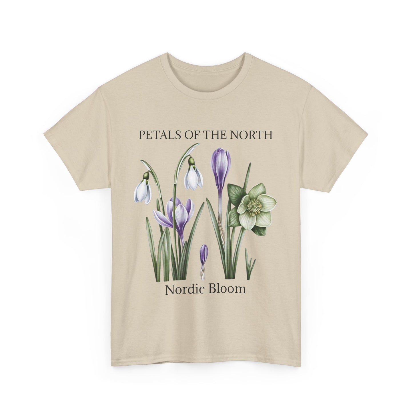 Nordic Floral Unisex Heavy Cotton Tee | Botanical Graphic Tee, Nature Lover Gift, Eco-Friendly, Spring Wear, Petals of the North