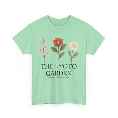 Floral Spring Unisex Heavy Cotton Tee - Kyoto Garden Collection, Casual Wear, Gifts for Nature Lovers, Botanical T-Shirt, Spring Fashion