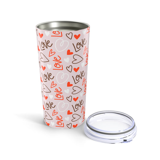 Romantic Love Tumbler 20oz, Valentine's Day Gift, Cute Beverage Cup, Wedding Favor, Heart Pattern Drinkware