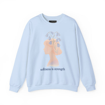 Bluebell flower, Softness is Strength Sweatshirt, Cozy Crewneck, Inspirational Gift, Affirmation Clothing, Casual Layering Top