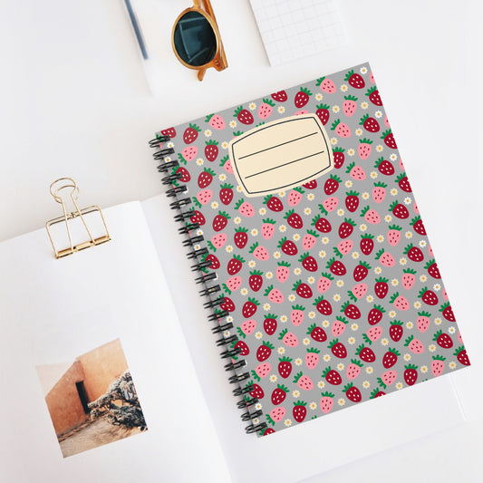 Cute Strawberry Spiral Notebook - Perfect for School, Journaling, Gifts, Stationery, Floral Design