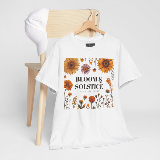 Bloom & Solstice Floral Unisex Heavy Cotton Tee, Spring Fashion Tee, Nature Lover Gift, Relaxed Fit T-Shirt, Summer Wardrobe Essential