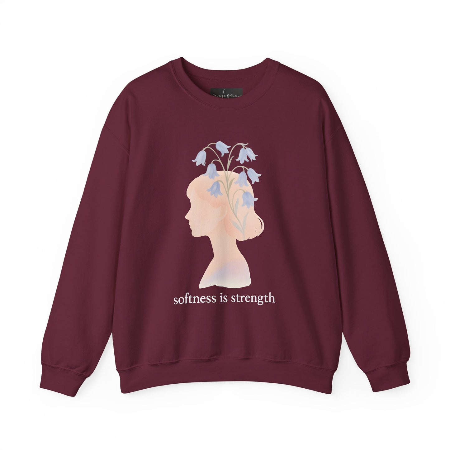 Bluebell flower, Softness is Strength Sweatshirt, Cozy Crewneck, Inspirational Gift, Affirmation Clothing, Casual Layering Top