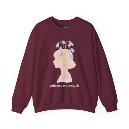 Bluebell flower, Softness is Strength Sweatshirt, Cozy Crewneck, Inspirational Gift, Affirmation Clothing, Casual Layering Top