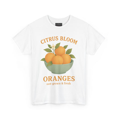 Citrus Bloom Heavy Cotton Tee - Sun-Grown & Fresh Orange Design