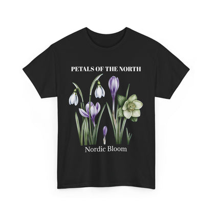 Nordic Floral Unisex Heavy Cotton Tee | Botanical Graphic Tee, Nature Lover Gift, Eco-Friendly, Spring Wear, Petals of the North