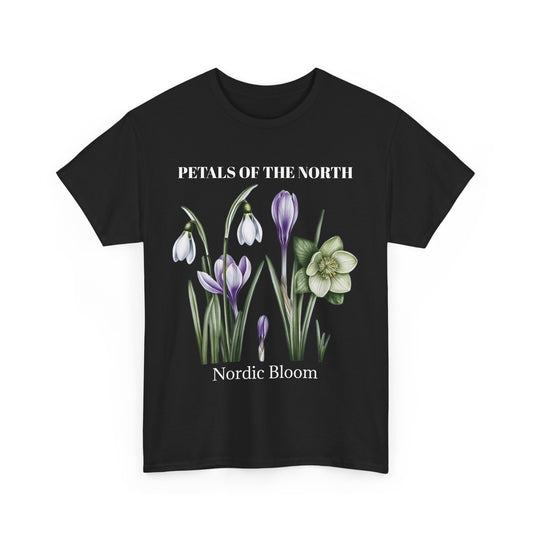 Nordic Floral Unisex Heavy Cotton Tee | Botanical Graphic Tee, Nature Lover Gift, Eco-Friendly, Spring Wear, Petals of the North